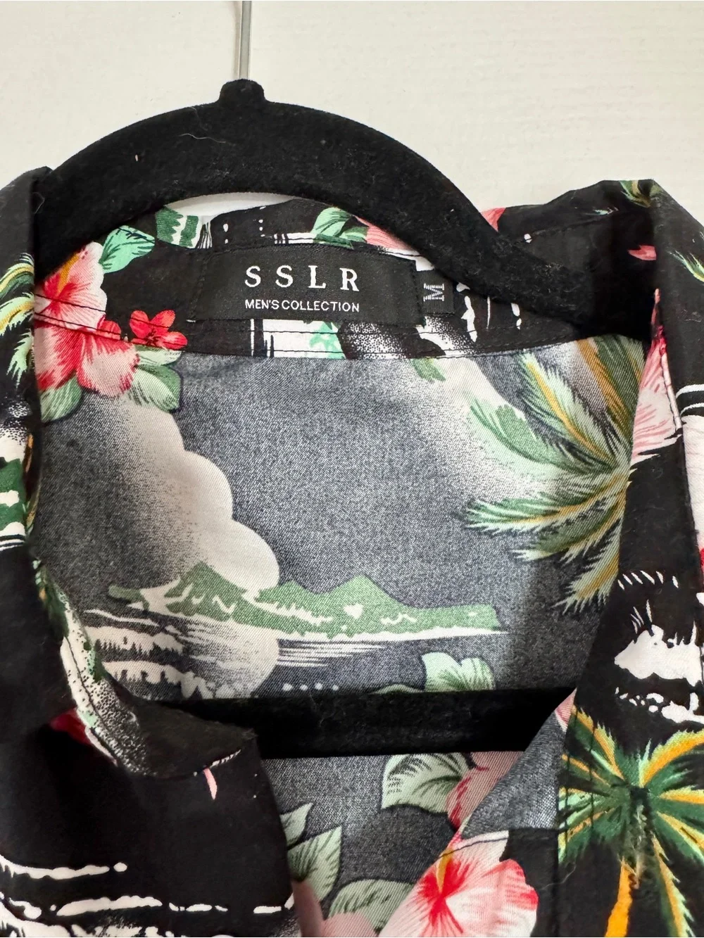 Tropical Flamingo Camp Shirt - Black with Pink Floral Print